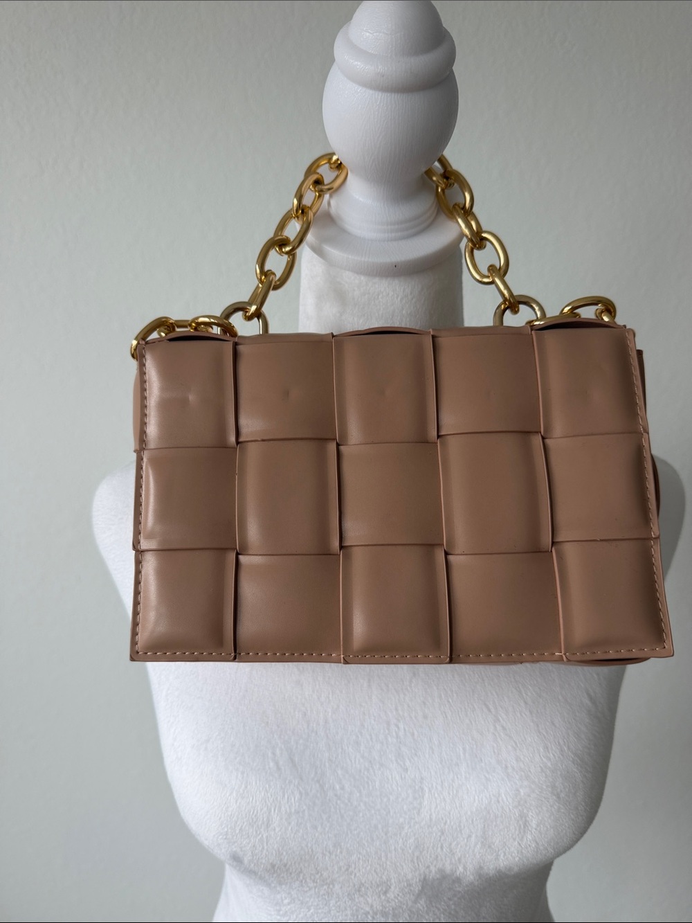 Francesca's Collections Taupe Woven Mini Bag with Gold Chain